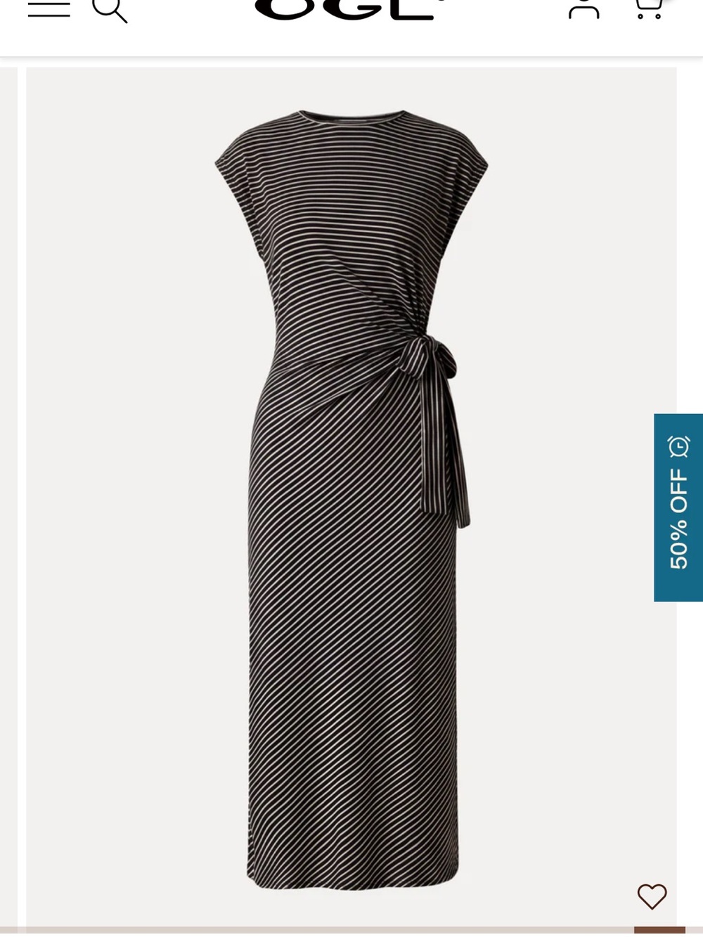 OGL Black & White Striped Midi Dress with Side Tie